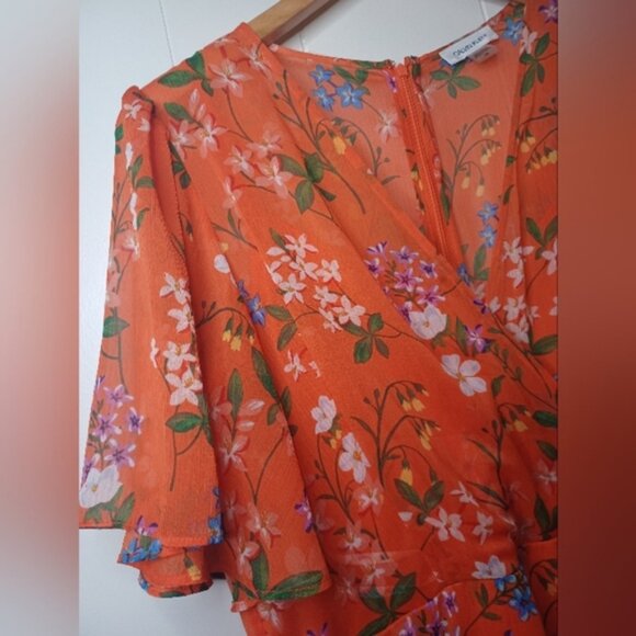 Calvin Klein Orange Floral High Low Dress - Picture 5 of 16